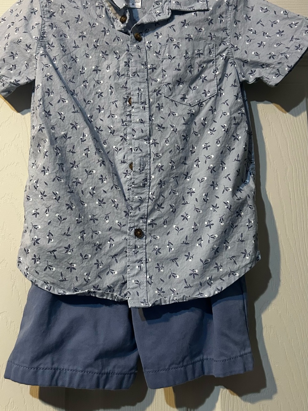 Carter's Light Blue Floral Button-Up Shirt and Navy Blue Shorts Set